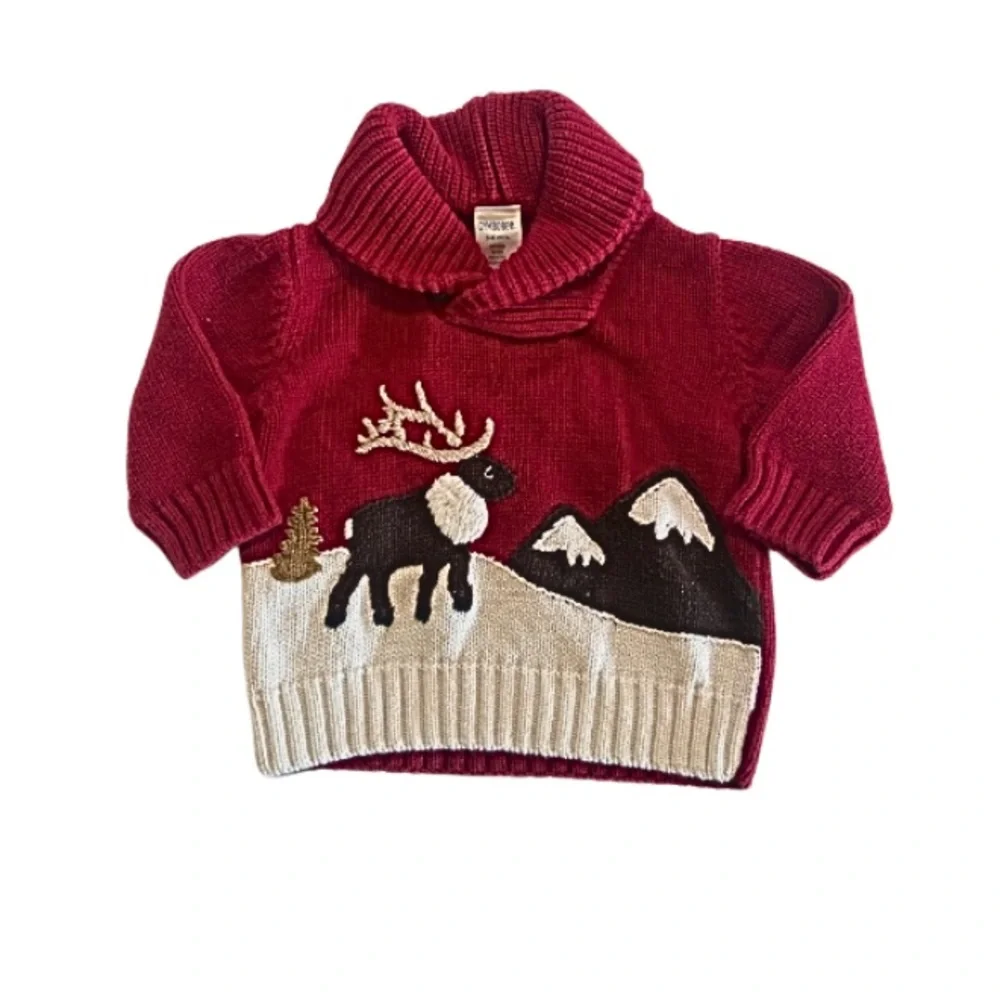 Gymboree 3-6 month like new baby boy cotton novelty elk knit winter sweater